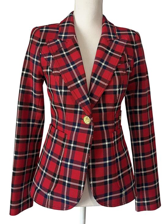 Smythe Jackets & Blazers - Smythe Patch Pocket Duchess Blazer Red Plaid Gold Button Jacket Size 4